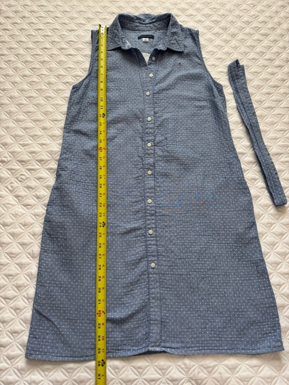 NWOT Tommy Hilfiger Blue Sleeveless Button-Front Polka Dot Shirt Dress Size 8 - Picture 5 of 16